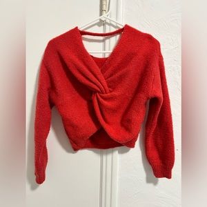 Red twist front sweater